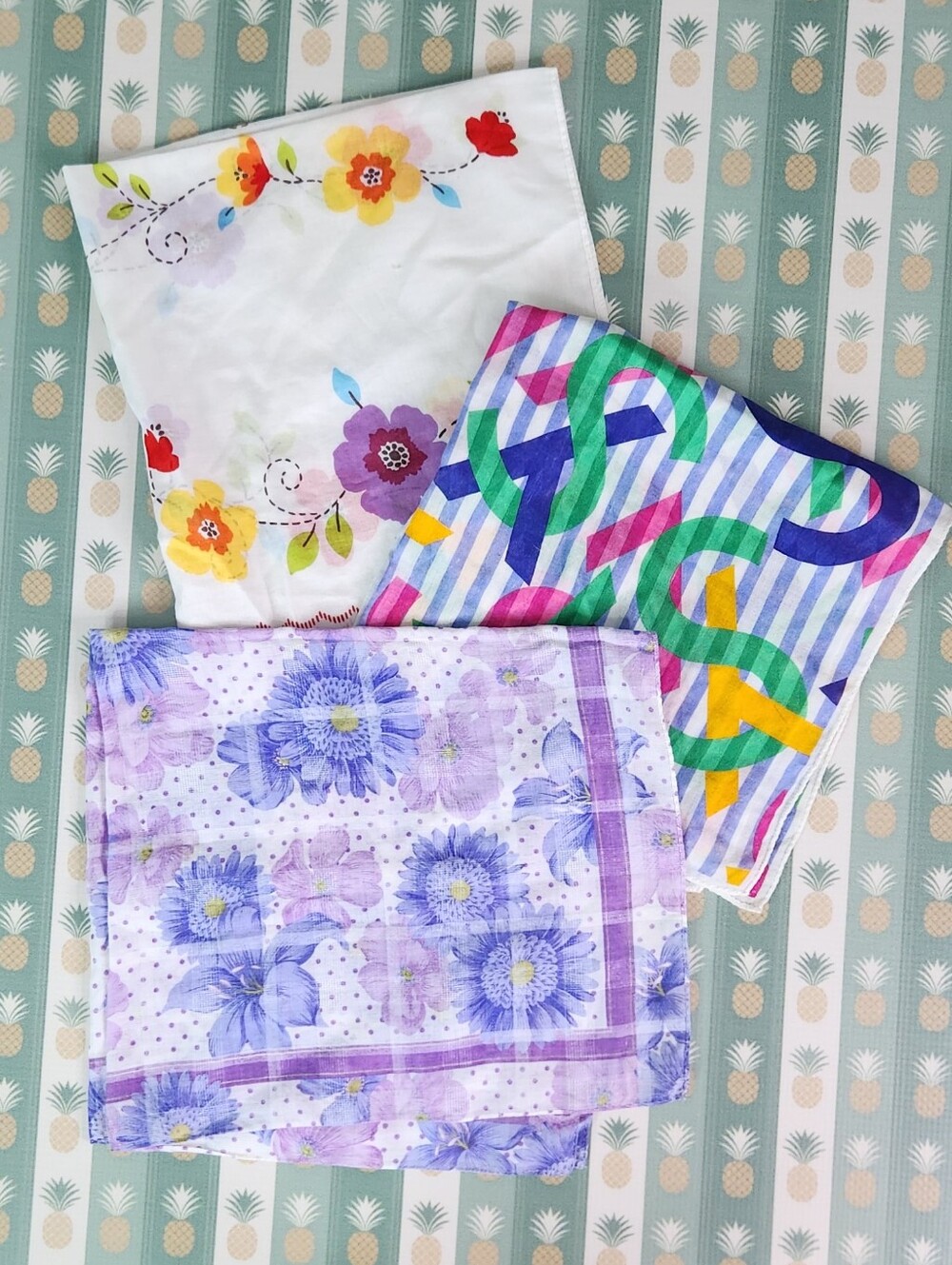YSL and Benetton Floral & Geometric Vintage Scarves